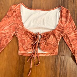Tie front long sleeve crop top